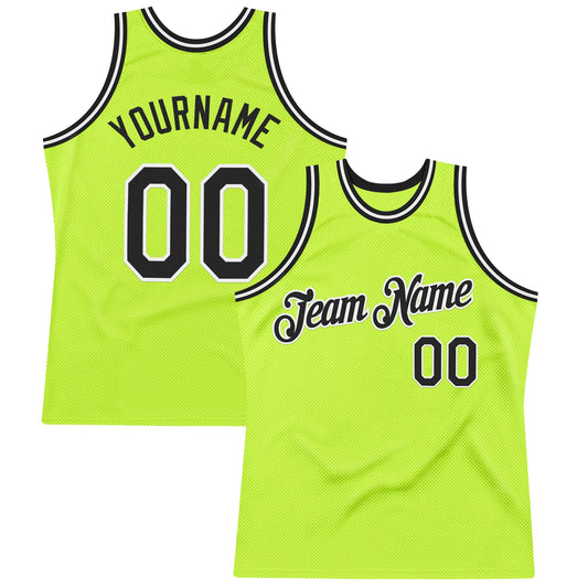 Custom Neon Green Black-White Authentic Throwback Basketball Jersey - Sky-Custom