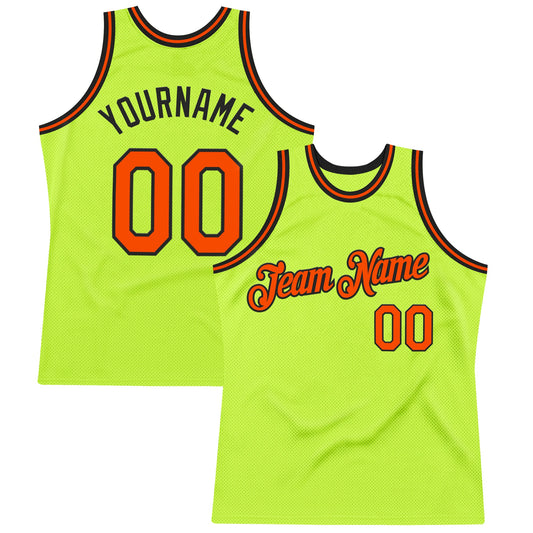 Custom Neon Green Orange-Black Authentic Throwback Basketball Jersey - Sky-Custom