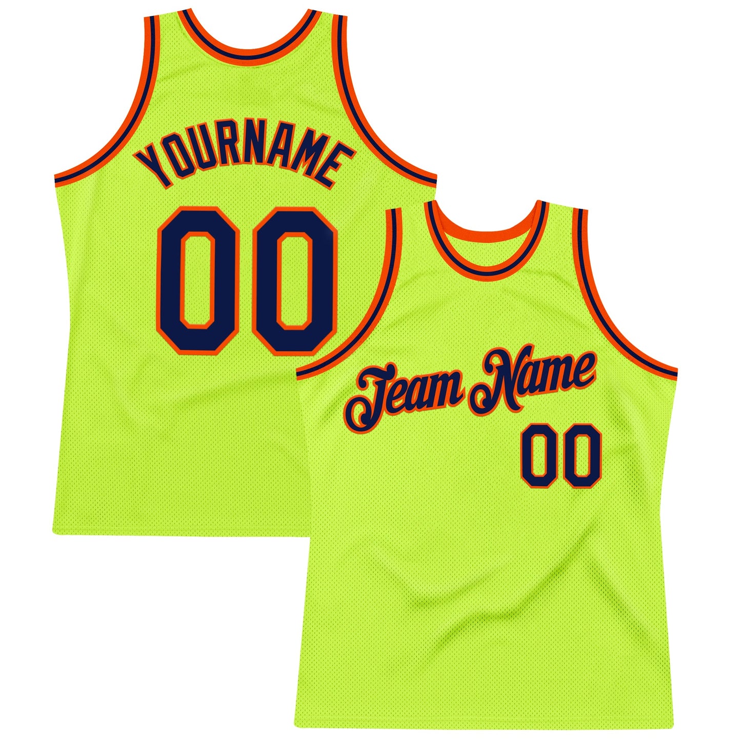 Custom Neon Green Navy-Orange Authentic Throwback Basketball Jersey - Sky-Custom
