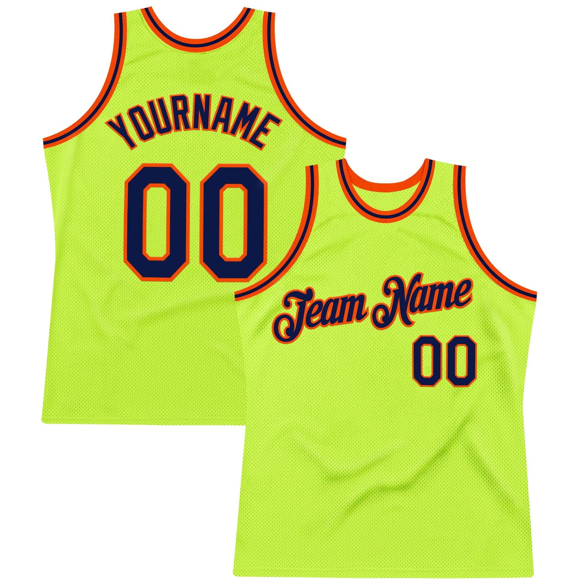 Custom Neon Green Navy-Orange Authentic Throwback Basketball Jersey - Sky-Custom