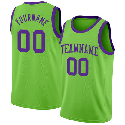 Custom Neon Green Purple Authentic Basketball Jersey - Sky-Custom