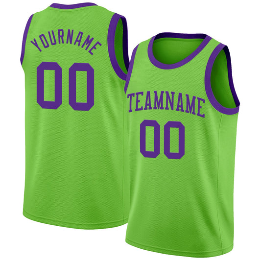 Custom Neon Green Purple Authentic Basketball Jersey - Sky-Custom
