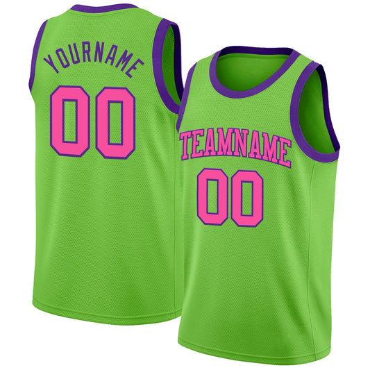 Custom Neon Green Pink-Purple Authentic Basketball Jersey - Sky-Custom