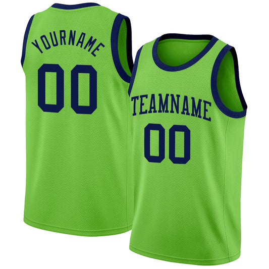 Custom Neon Green Navy Authentic Basketball Jersey - Sky-Custom