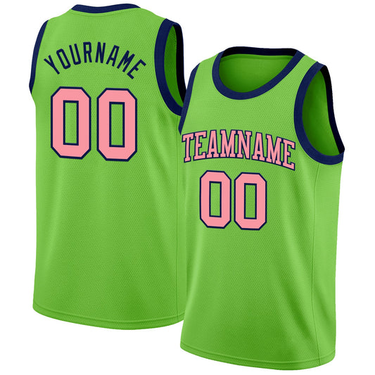 Custom Neon Green Medium Pink-Navy Authentic Basketball Jersey - Sky-Custom