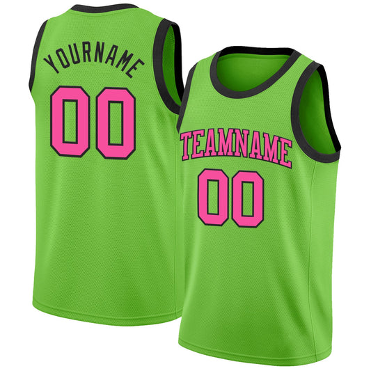 Custom Neon Green Pink-Black Authentic Basketball Jersey - Sky-Custom