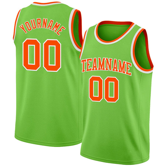 Custom Neon Green Orange-White Authentic Basketball Jersey - Sky-Custom