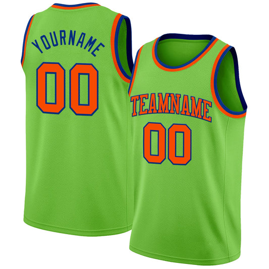 Custom Neon Green Orange-Royal Authentic Basketball Jersey - Sky-Custom