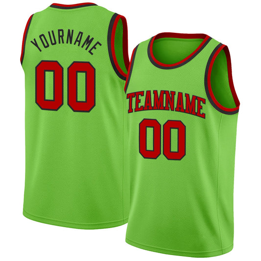 Custom Neon Green Red-Black Authentic Basketball Jersey - Sky-Custom