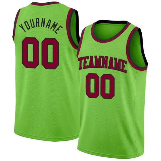 Custom Neon Green Maroon-Black Authentic Basketball Jersey - Sky-Custom