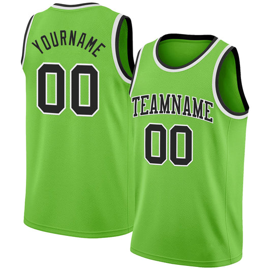 Custom Neon Green Black-White Authentic Basketball Jersey - Sky-Custom