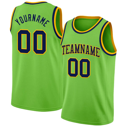 Custom Neon Green Navy-Gold Authentic Basketball Jersey - Sky-Custom