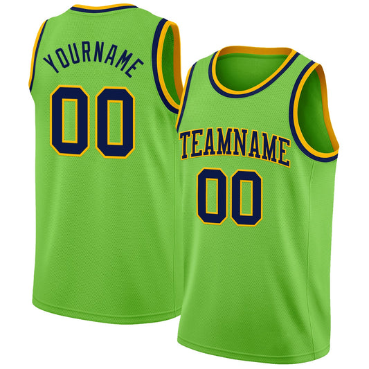 Custom Neon Green Navy-Gold Authentic Basketball Jersey - Sky-Custom