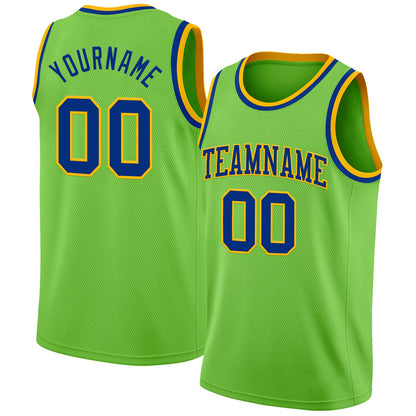 Custom Neon Green Royal-Gold Authentic Basketball Jersey - Sky-Custom