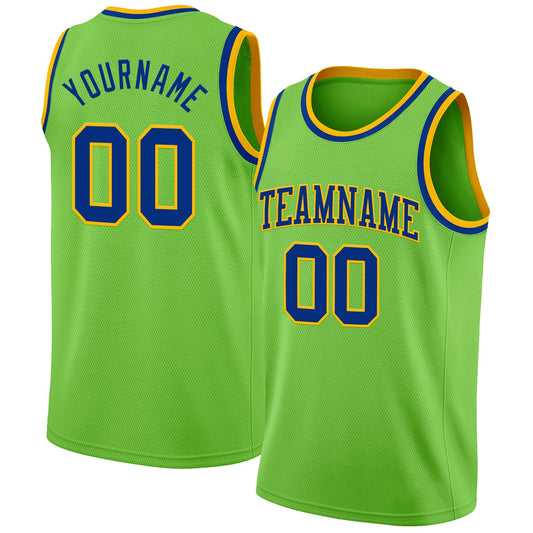 Custom Neon Green Royal-Gold Authentic Basketball Jersey - Sky-Custom