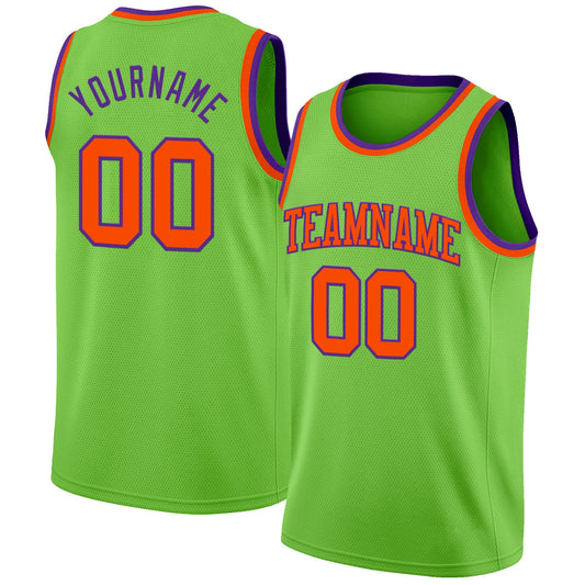 Custom Neon Green Orange-Purple Authentic Basketball Jersey - Sky-Custom