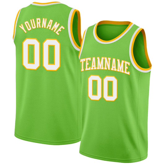 Custom Neon Green White-Gold Authentic Basketball Jersey - Sky-Custom