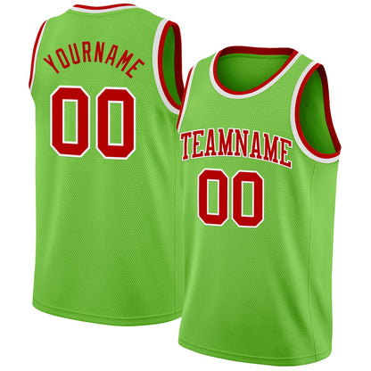 Custom Neon Green Red-White Authentic Basketball Jersey - Sky-Custom
