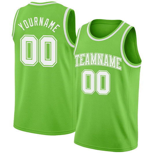 Custom Neon Green White Authentic Basketball Jersey - Sky-Custom