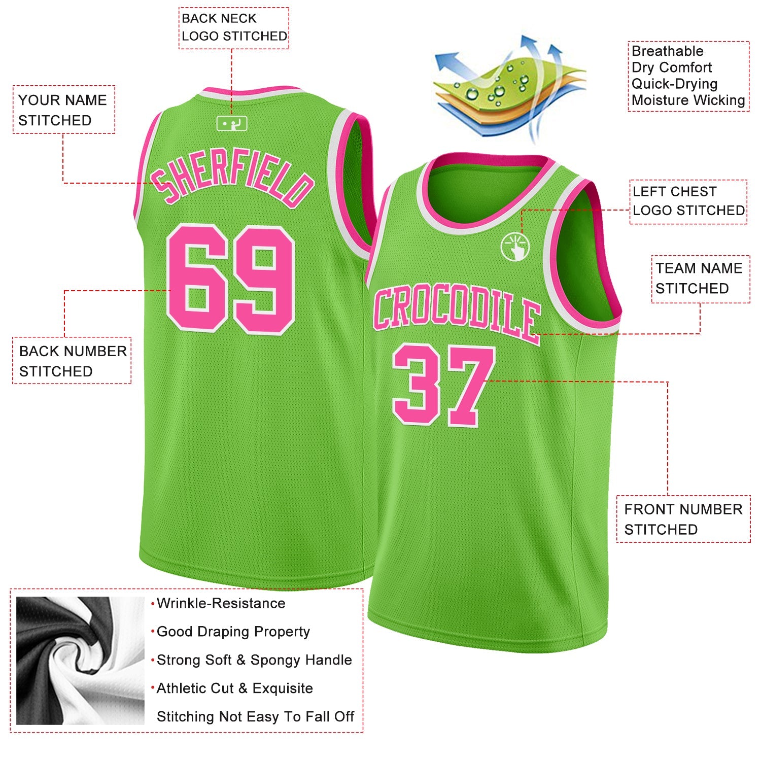 Custom Neon Green Pink-White Authentic Basketball Jersey - Sky-Custom