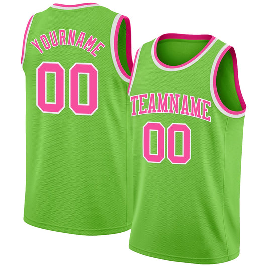 Custom Neon Green Pink-White Authentic Basketball Jersey - Sky-Custom