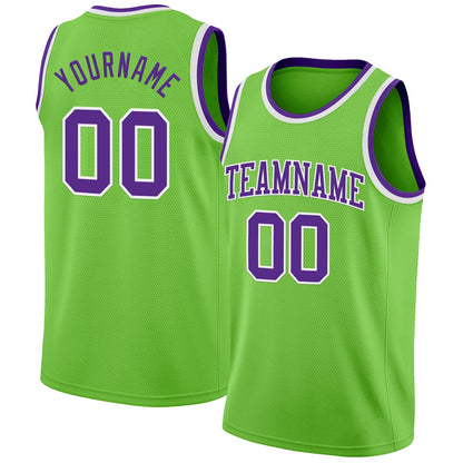 Custom Neon Green Purple-White Authentic Basketball Jersey - Sky-Custom