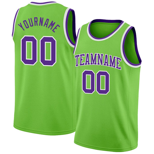 Custom Neon Green Purple-White Authentic Basketball Jersey - Sky-Custom