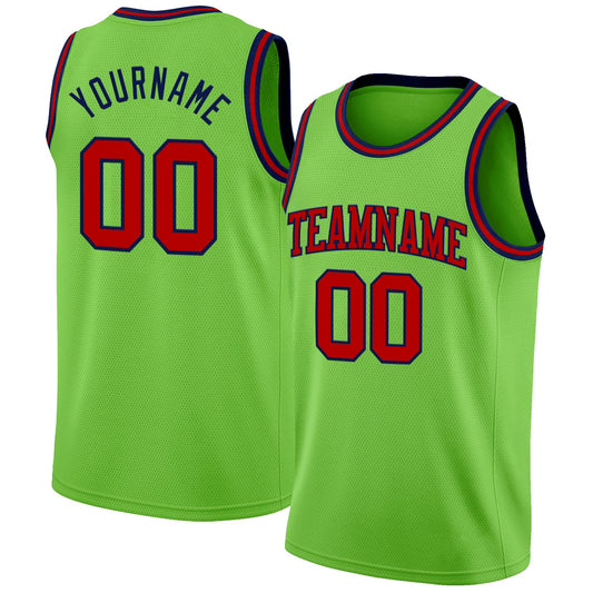 Custom Neon Green Red-Navy Authentic Basketball Jersey - Sky-Custom