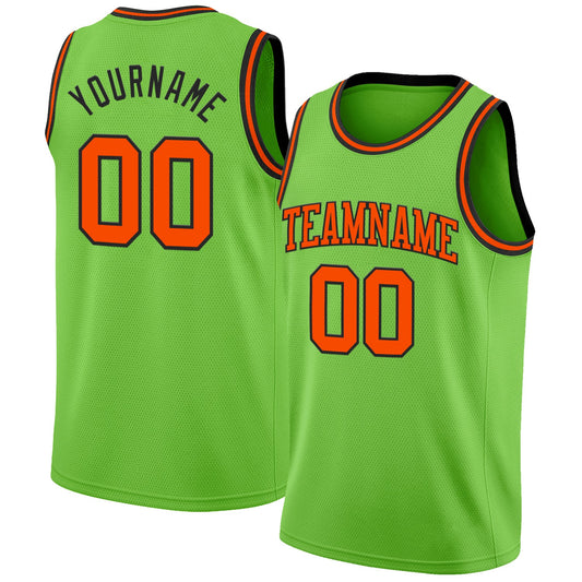 Custom Neon Green Orange-Black Authentic Basketball Jersey - Sky-Custom