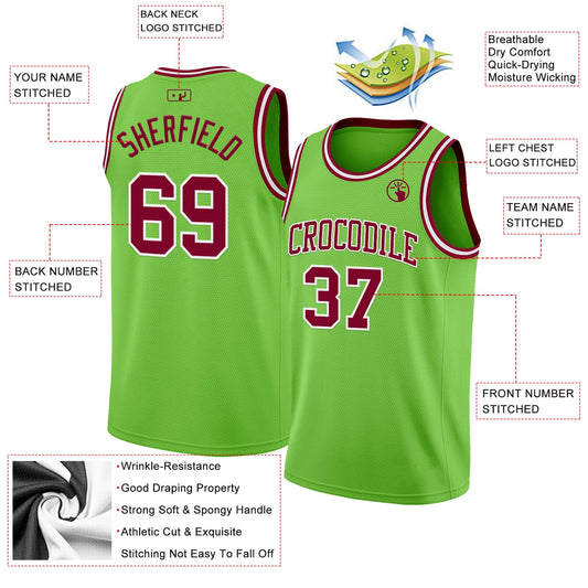 Custom Neon Green Maroon-White Authentic Basketball Jersey - Sky-Custom