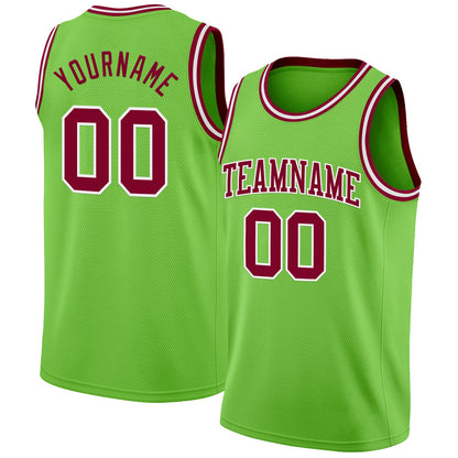 Custom Neon Green Maroon-White Authentic Basketball Jersey - Sky-Custom