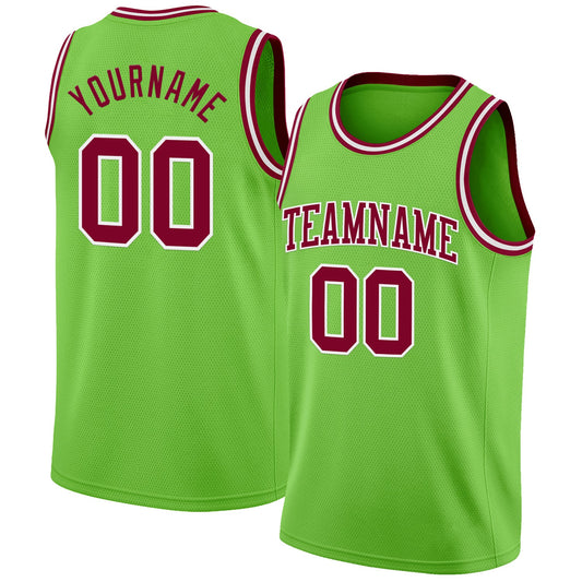 Custom Neon Green Maroon-White Authentic Basketball Jersey - Sky-Custom