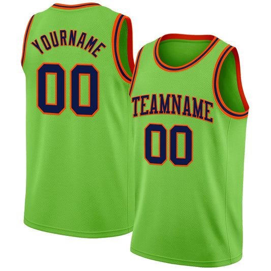 Custom Neon Green Navy-Orange Authentic Basketball Jersey - Sky-Custom