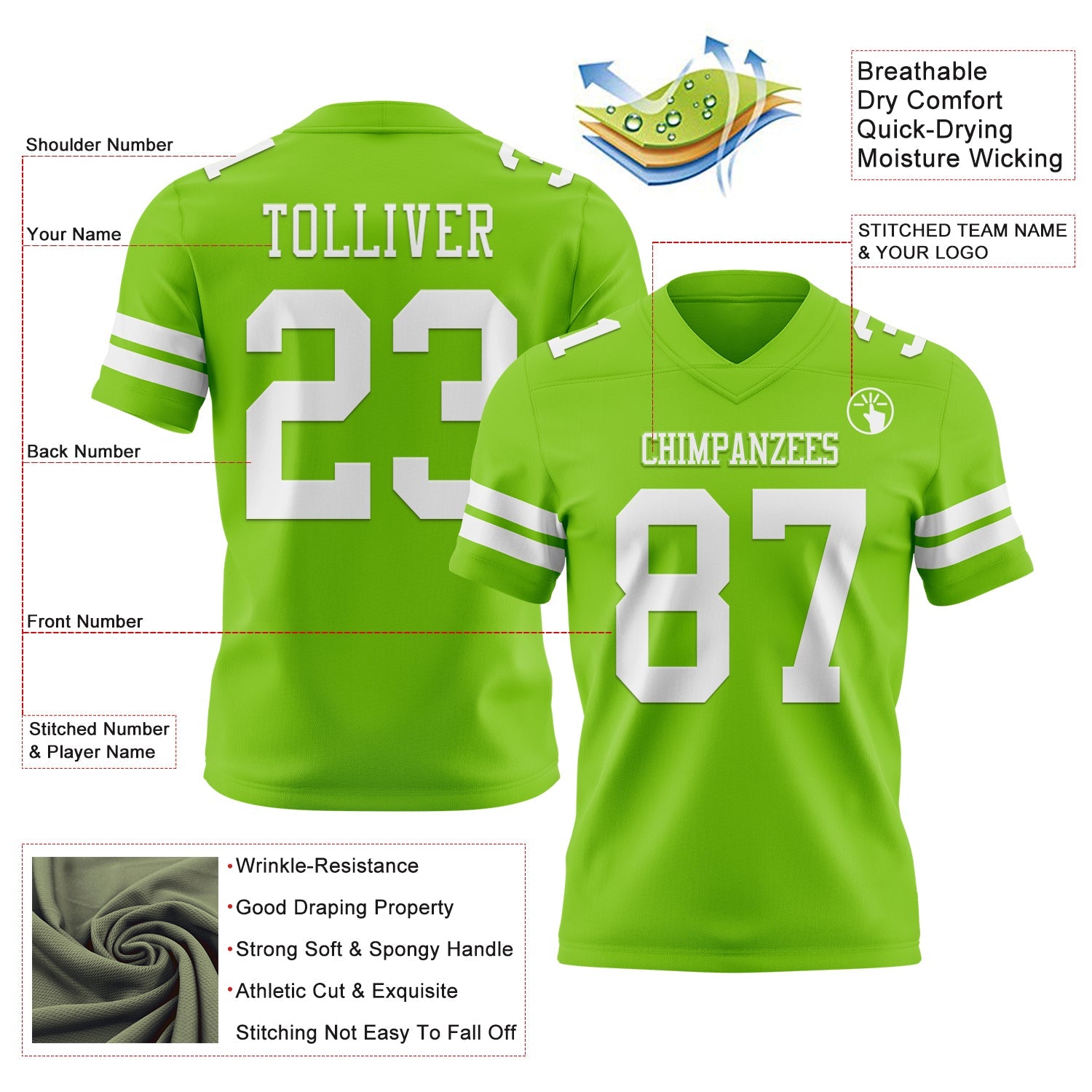 Custom Neon Green White Mesh Authentic Football Jersey - Sky-Custom