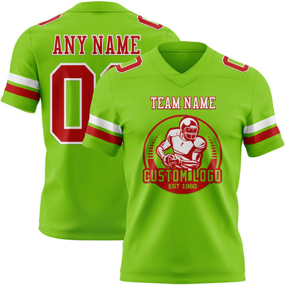 Custom Neon Green Red-White Mesh Authentic Football Jersey - Sky-Custom