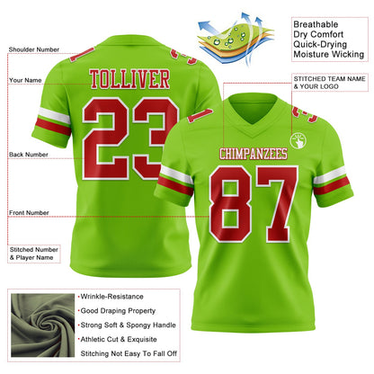 Custom Neon Green Red-White Mesh Authentic Football Jersey - Sky-Custom