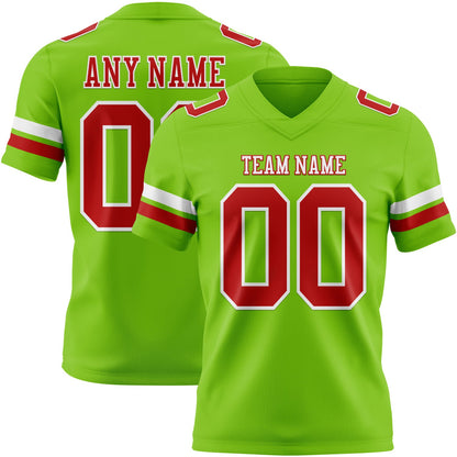 Custom Neon Green Red-White Mesh Authentic Football Jersey - Sky-Custom