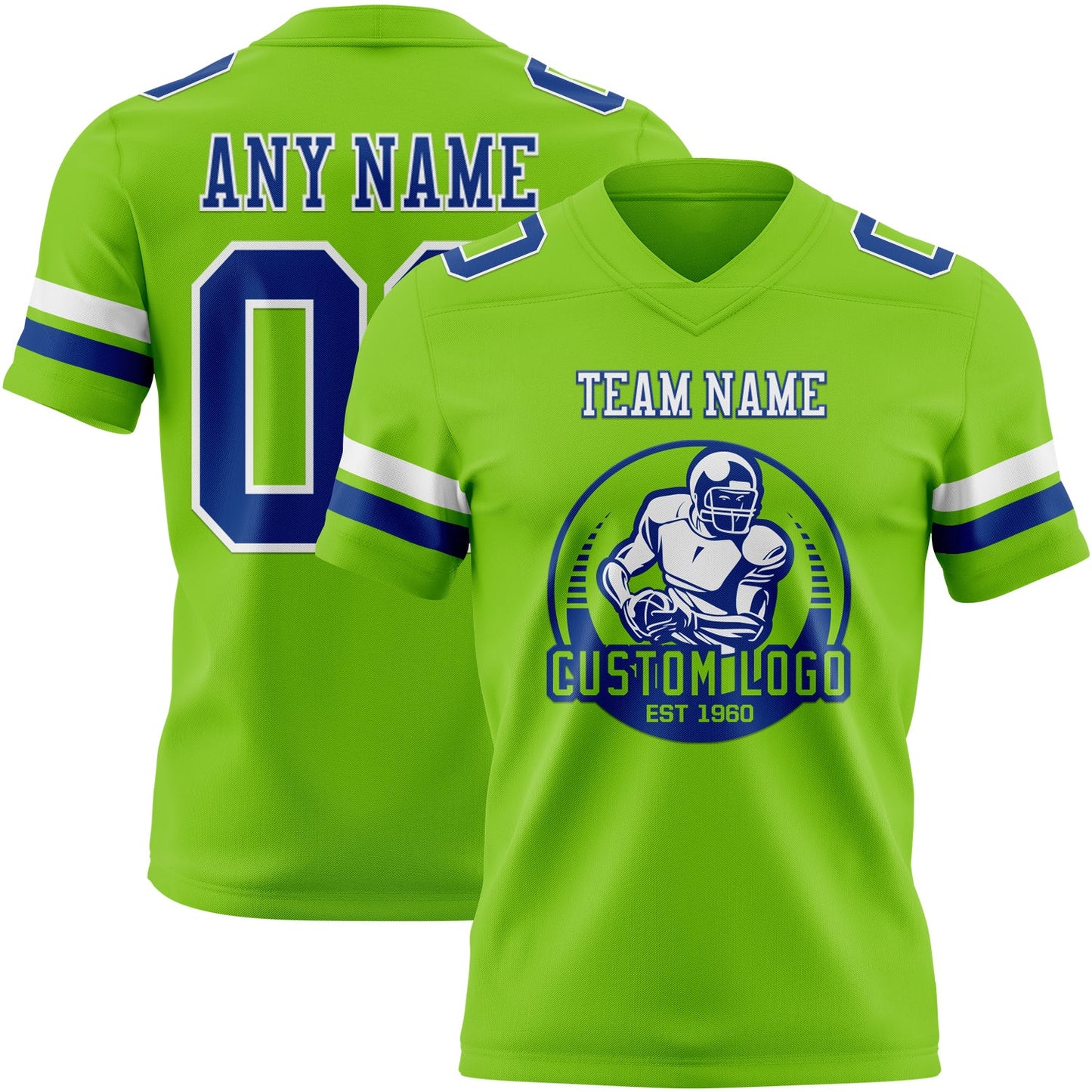 Custom Neon Green Royal-White Mesh Authentic Football Jersey - Sky-Custom