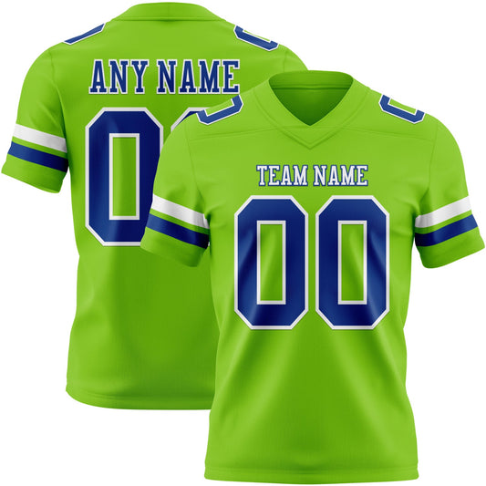 Custom Neon Green Royal-White Mesh Authentic Football Jersey - Sky-Custom