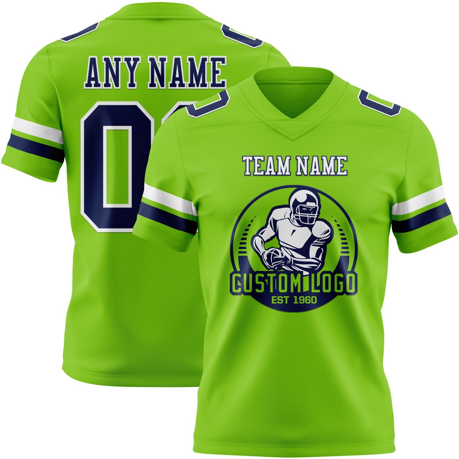 Custom Neon Green Navy-White Mesh Authentic Football Jersey - Sky-Custom