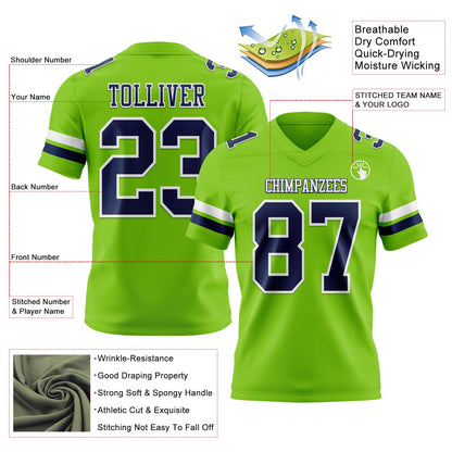 Custom Neon Green Navy-White Mesh Authentic Football Jersey - Sky-Custom
