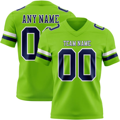 Custom Neon Green Navy-White Mesh Authentic Football Jersey - Sky-Custom