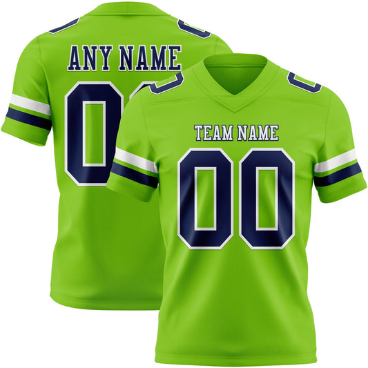 Custom Neon Green Navy-White Mesh Authentic Football Jersey - Sky-Custom