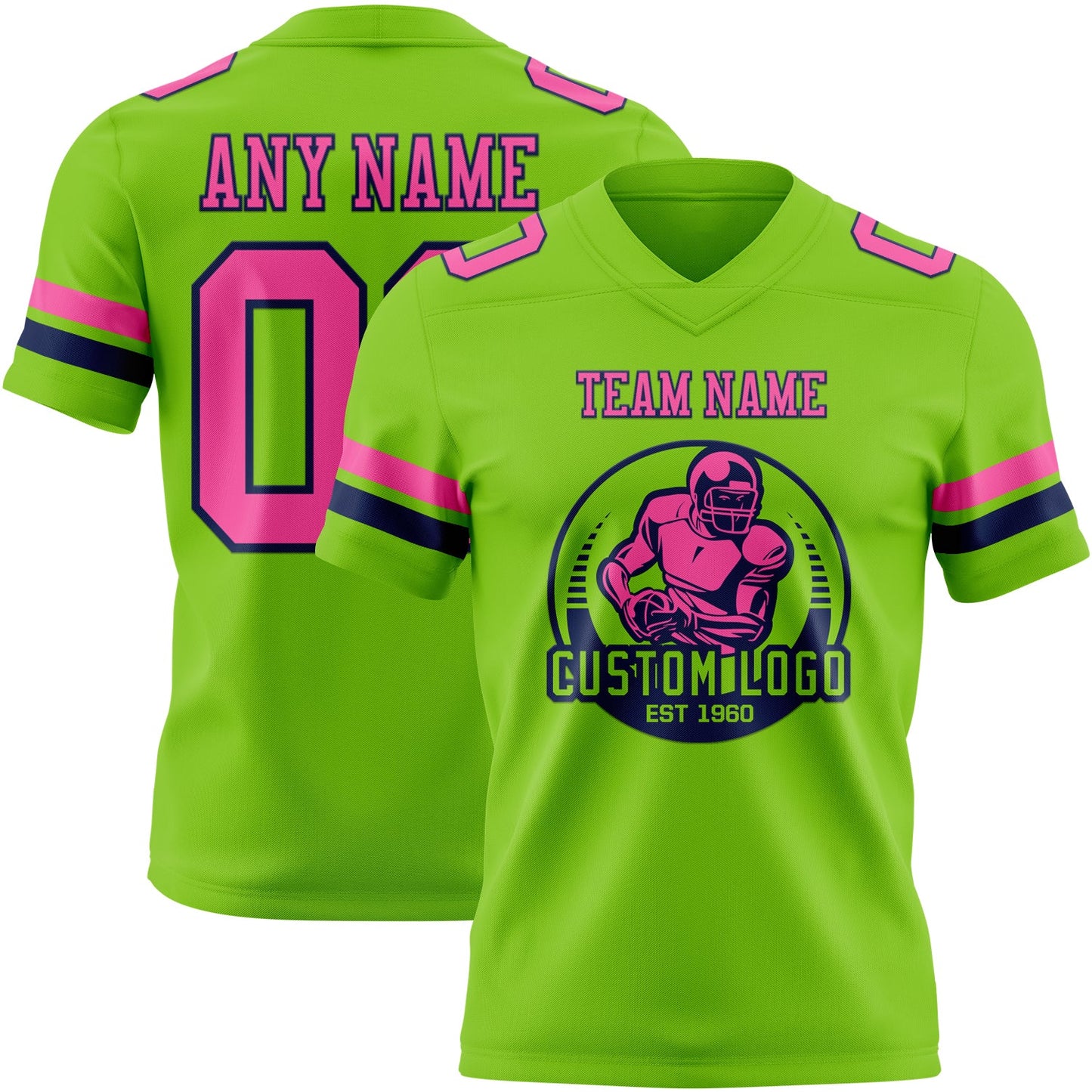 Custom Neon Green Pink-Navy Mesh Authentic Football Jersey - Sky-Custom