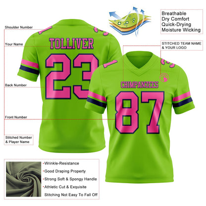 Custom Neon Green Pink-Navy Mesh Authentic Football Jersey - Sky-Custom