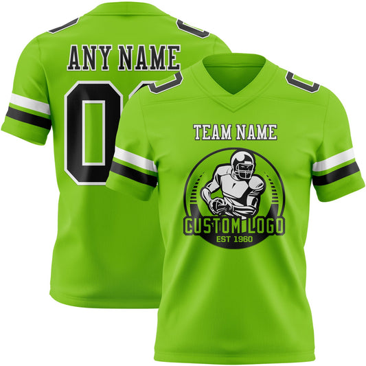 Custom Neon Green Black-White Mesh Authentic Football Jersey - Sky-Custom