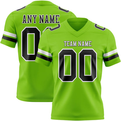 Custom Neon Green Black-White Mesh Authentic Football Jersey - Sky-Custom