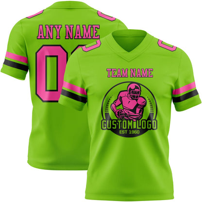 Custom Neon Green Pink-Black Mesh Authentic Football Jersey - Sky-Custom