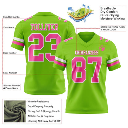 Custom Neon Green Pink-White Mesh Authentic Football Jersey - Sky-Custom