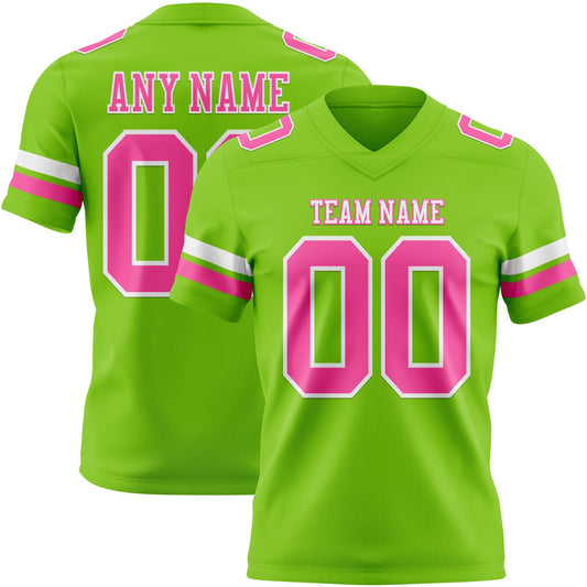 Custom Neon Green Pink-White Mesh Authentic Football Jersey - Sky-Custom